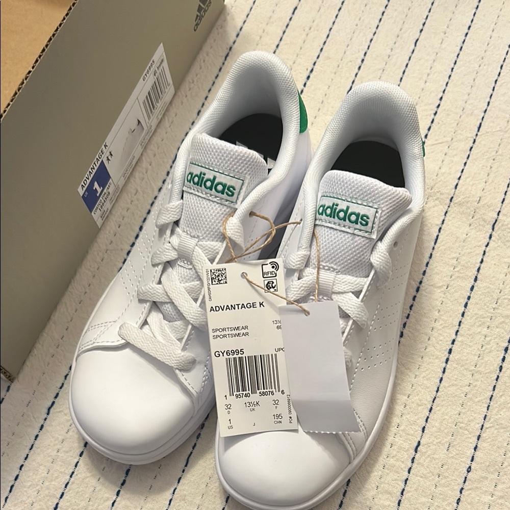 Adidas White and Green Classic Sneakers